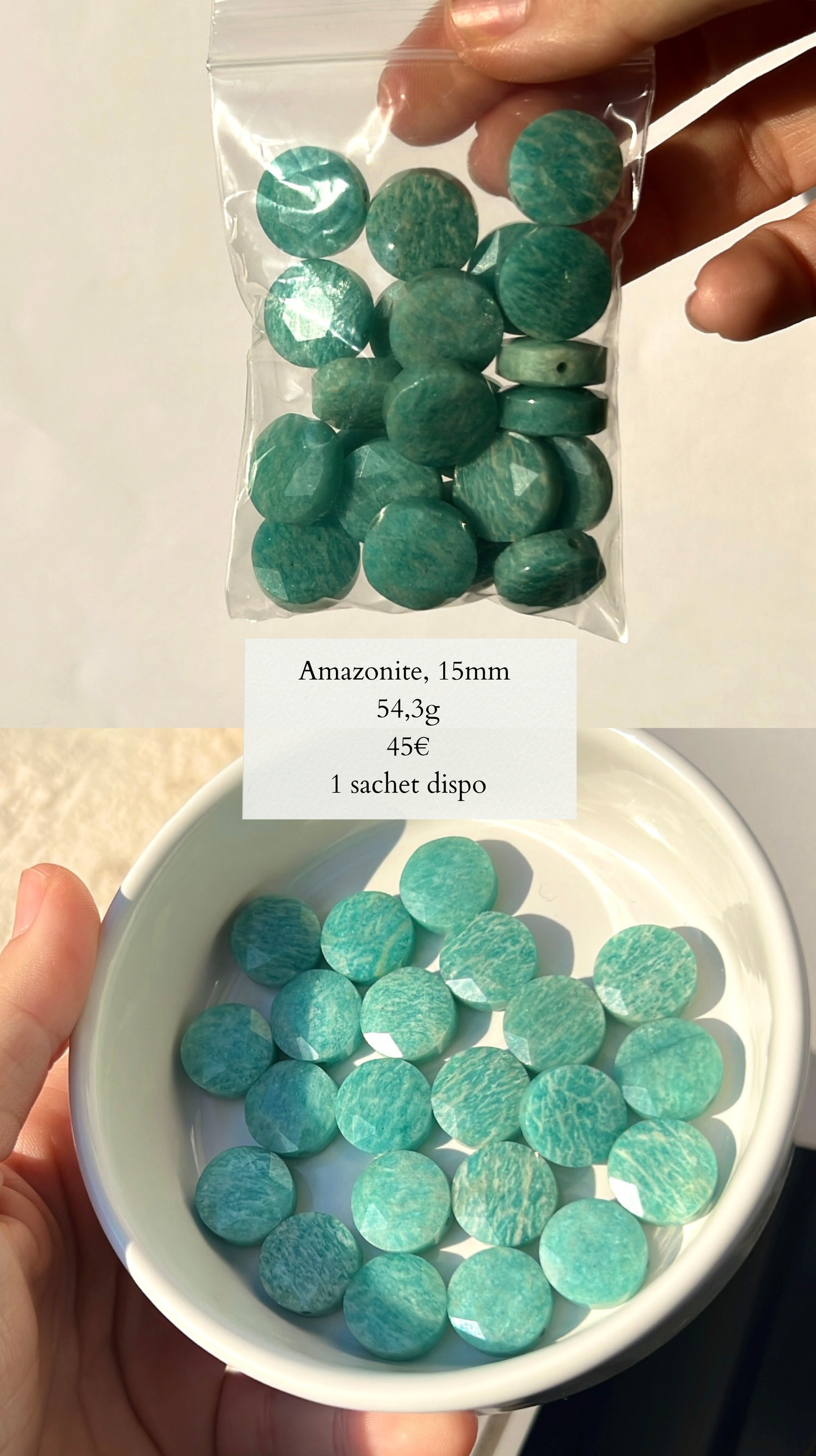 Perles Amazonite plates facettées 15mm