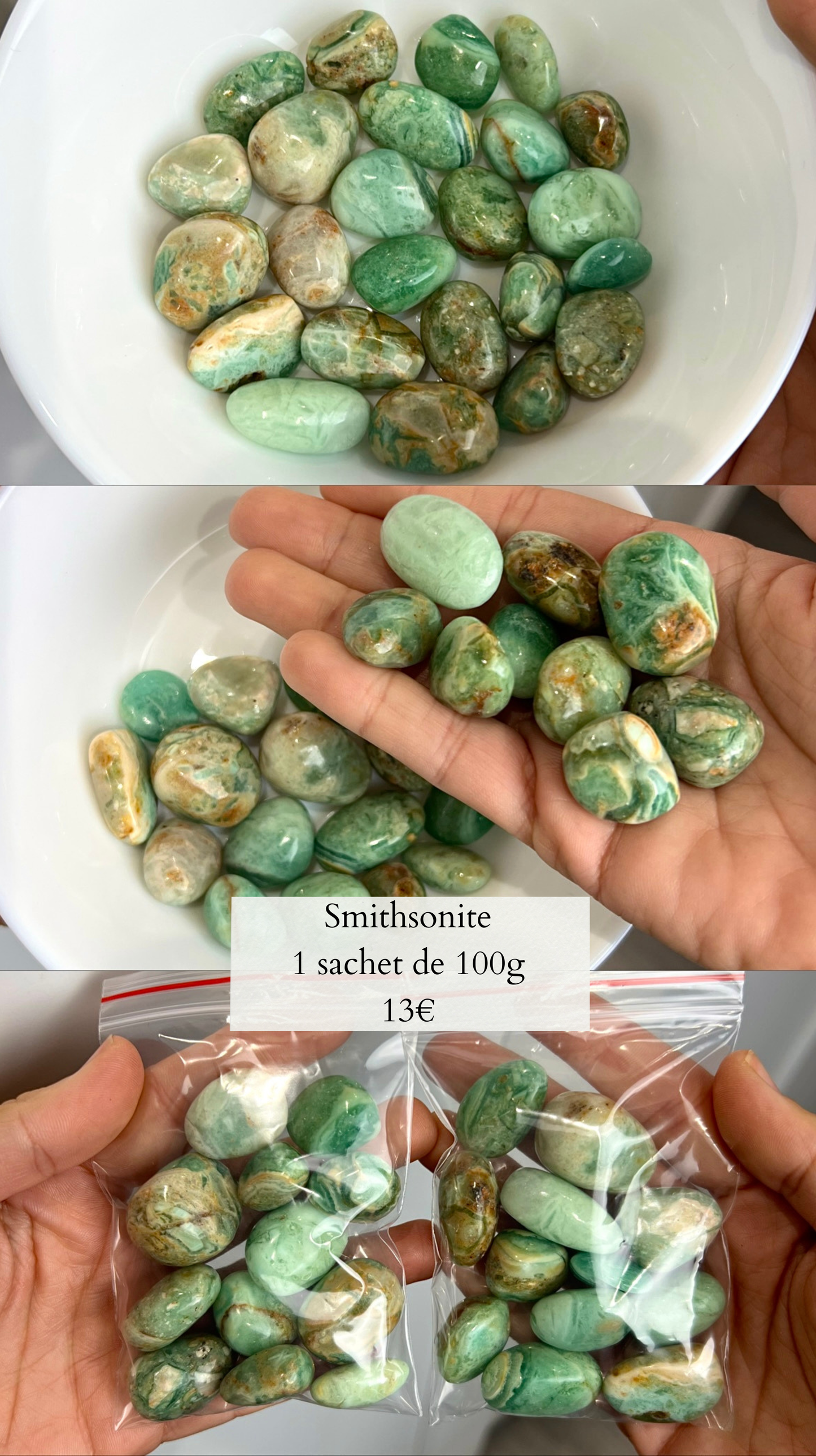 Pierres roulées de Smithsonite