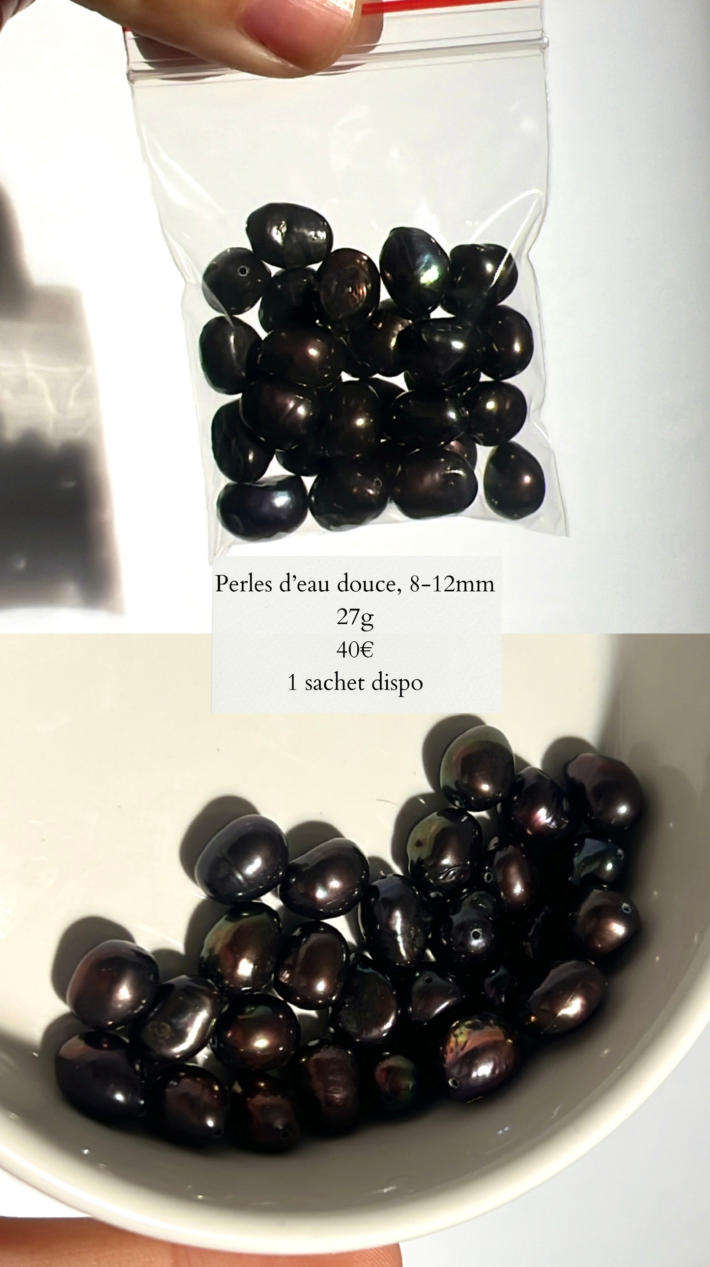 Perles d’eau douce noire 8-12mm