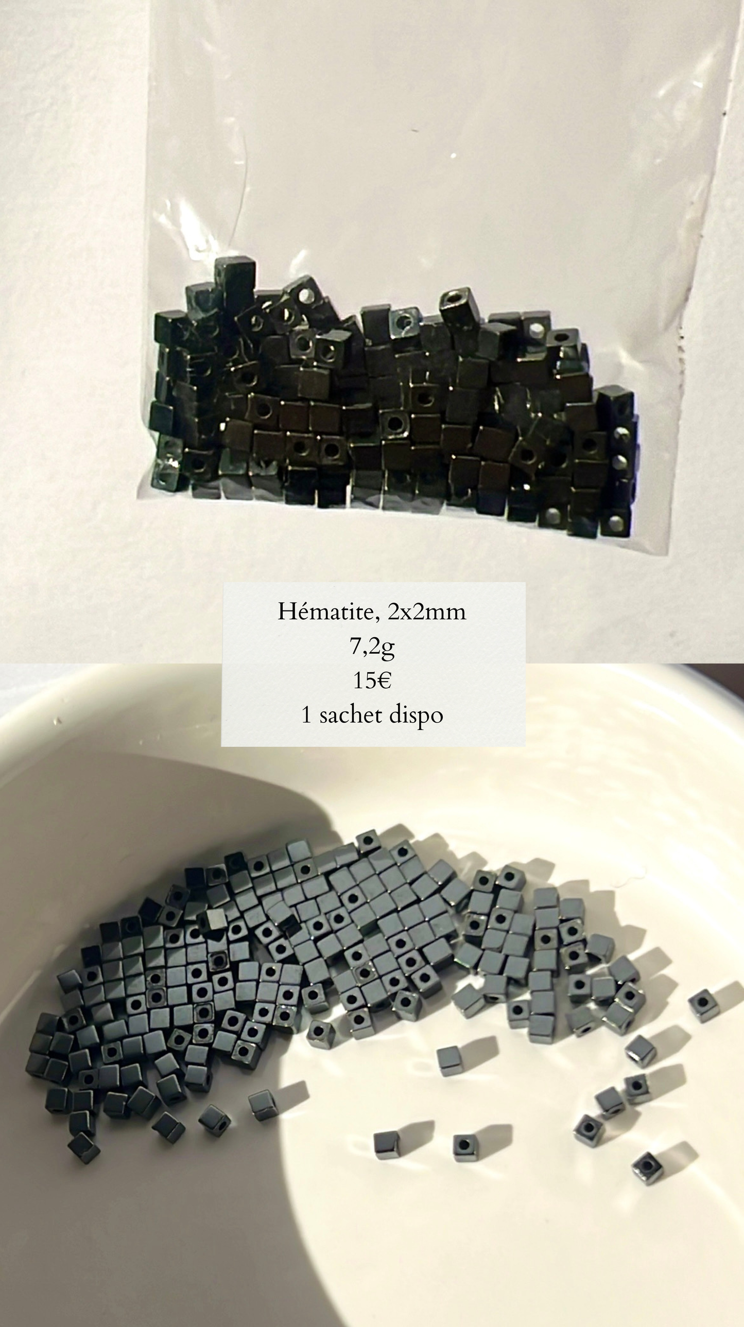 Perles Hématite carré 2x2mm