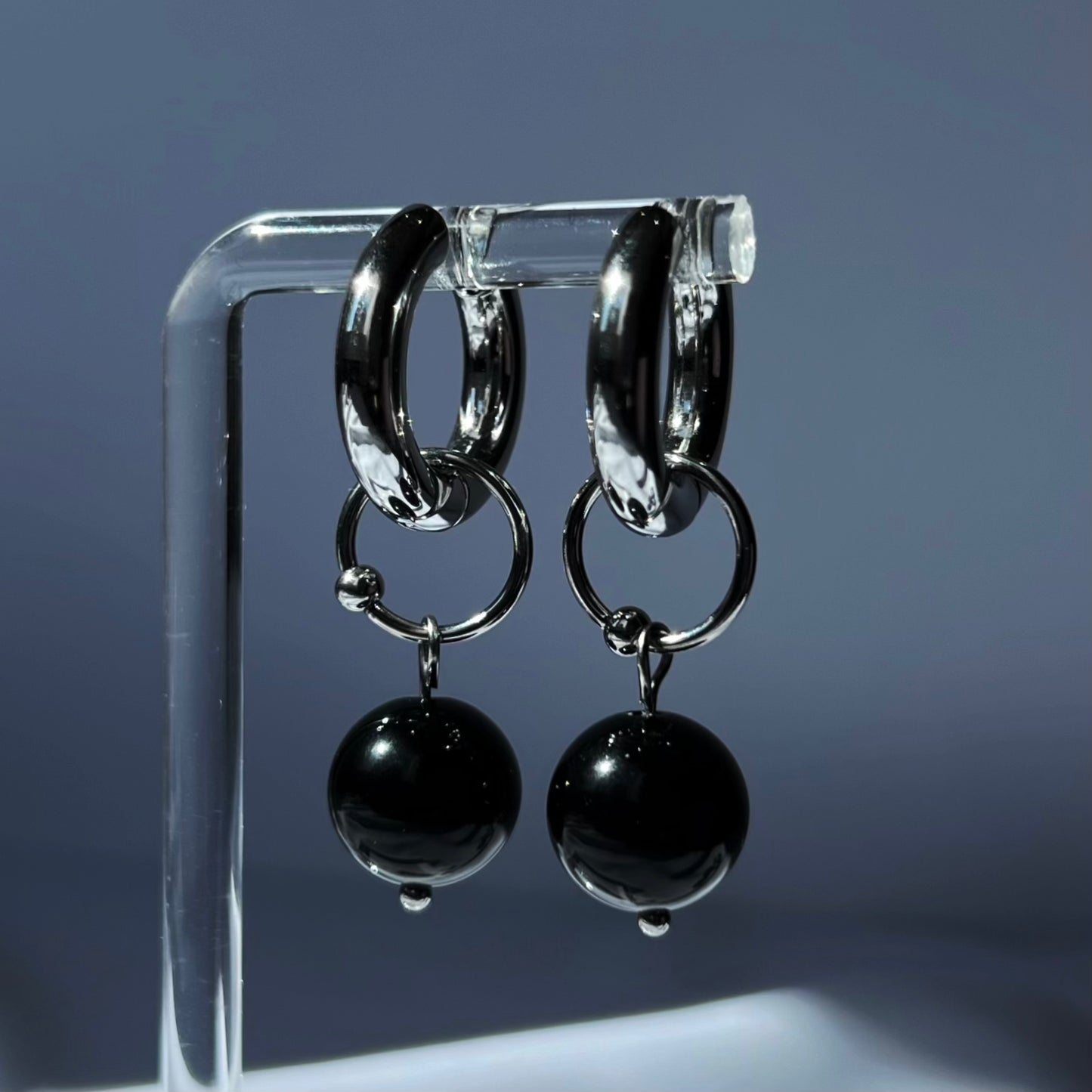 Boucles d'oreilles Gauthier Obsidienne